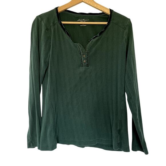 Eddie Bauer forest green turquoise women's size large long sleeved blouse cotton - Picture 1 of 7